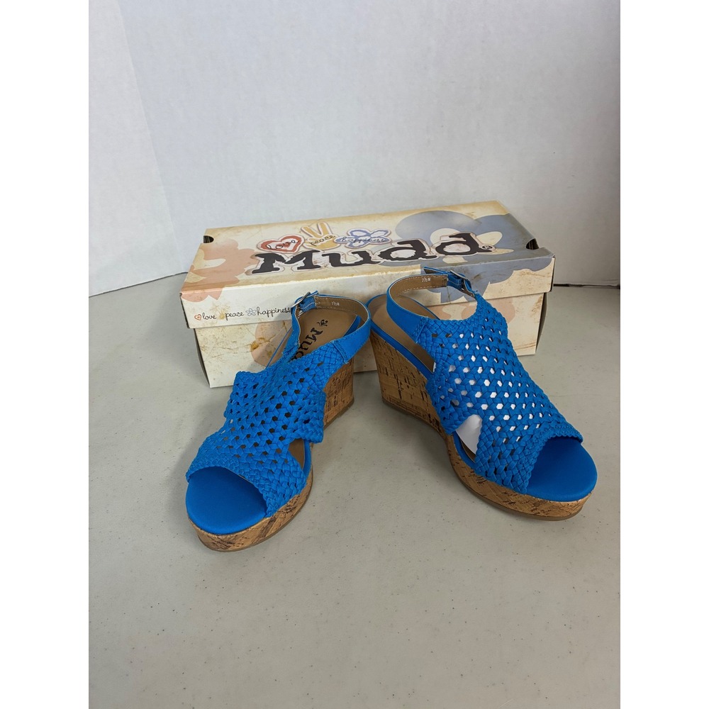 Mudd‎ Womens Electric Blue Woven Cork Wedge Sandals MDKNOLLBRIGHT Size 7.5  NEW